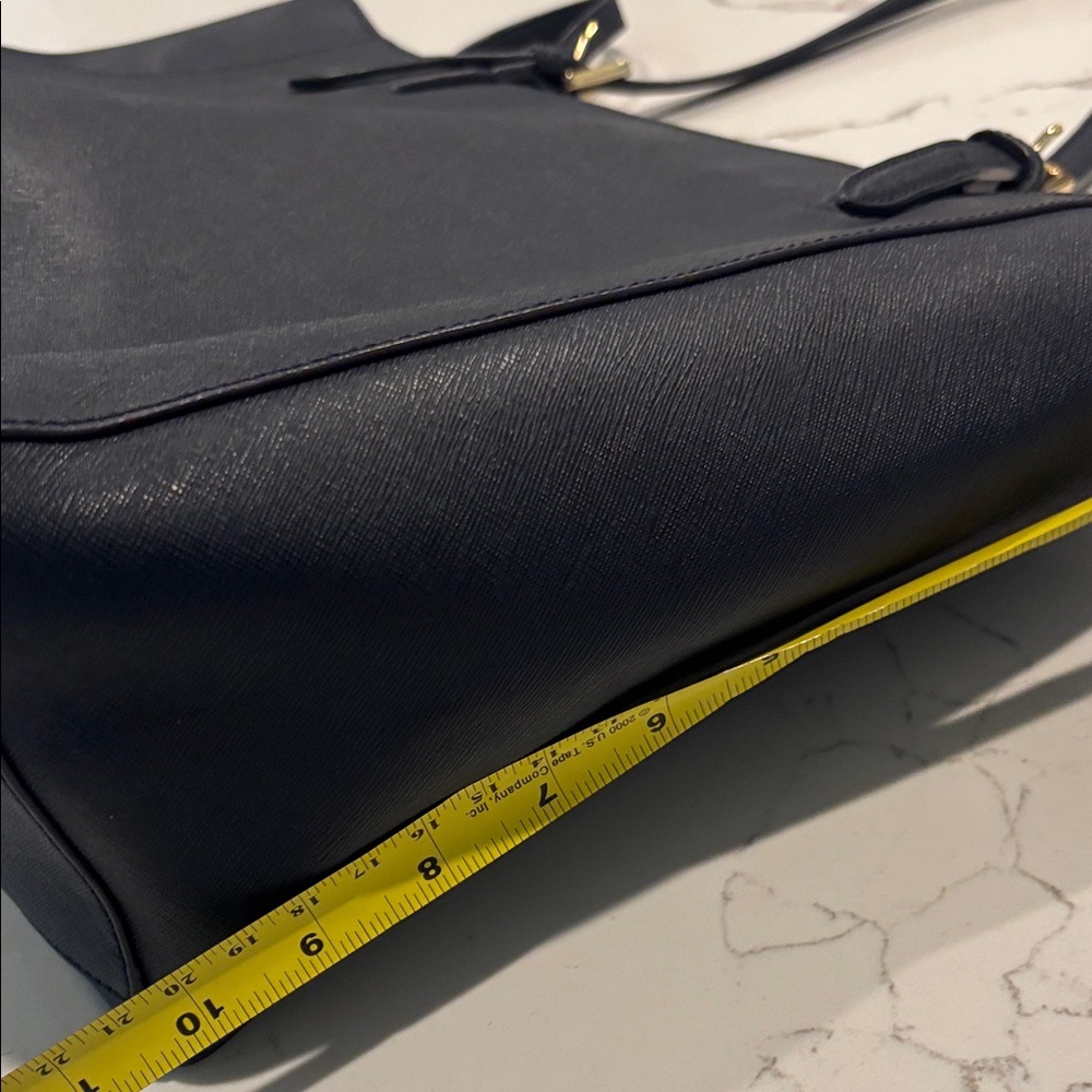 Tory Burch NAVY  Leather Tote with Gold Logo - Picture 14 of 16